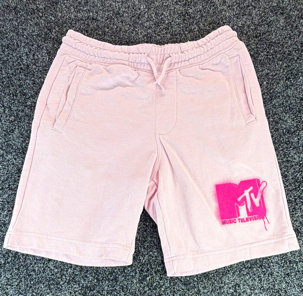 H&M MTV Fleece Sweat Shorts Women’s S Pink Regular Fit Drawstring Pockets